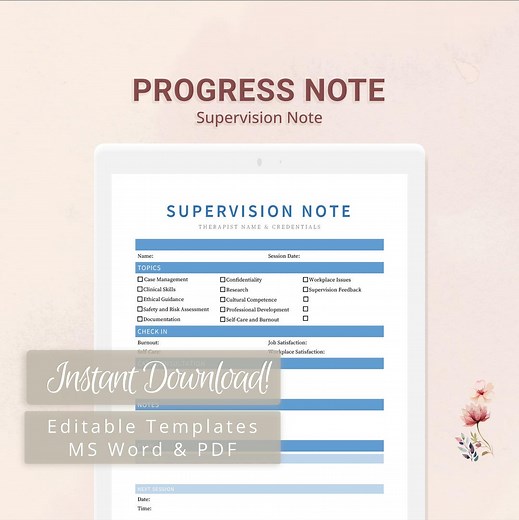 Supervision Note Template for Supervisors, Pre-licensed Therapists, Counselors, Psychologists, Social Workers | Fillable PDF | Word Template - Etsy