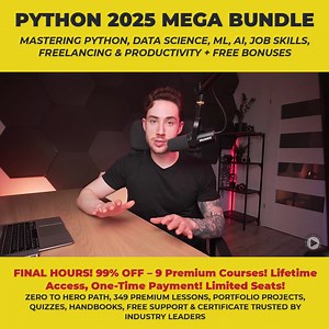 🚀 𝐋𝐈𝐌𝐈𝐓𝐄𝐃-𝐓𝐈𝐌𝐄 𝐃𝐄𝐀𝐋 – 𝟗𝟗% 𝐎𝐅𝐅! 𝐌𝐚𝐬𝐭𝐞𝐫 𝐏𝐲𝐭𝐡𝐨𝐧, 𝐃𝐚𝐭𝐚 𝐒𝐜𝐢𝐞𝐧𝐜𝐞 & 𝐀𝐈 𝐓𝐨𝐝𝐚𝐲! 🔥⁣ 𝐆𝐚𝐢𝐧 𝐞𝐱𝐩𝐞𝐫𝐭-𝐥𝐞𝐯𝐞𝐥 𝐏𝐲𝐭𝐡𝐨𝐧 𝐬𝐤𝐢𝐥𝐥𝐬 𝐰𝐢𝐭𝐡 𝟗 𝐩𝐨𝐰𝐞𝐫𝐟𝐮𝐥 𝐜𝐨𝐮𝐫𝐬𝐞𝐬, 𝐚𝐧 𝐚𝐜𝐜𝐫𝐞𝐝𝐢𝐭𝐞𝐝 𝐜𝐞𝐫𝐭𝐢𝐟𝐢𝐜𝐚𝐭𝐞, & 𝐞𝐱𝐜𝐥𝐮𝐬𝐢𝐯𝐞 𝐩𝐫𝐞𝐦𝐢𝐮𝐦 𝐫𝐞𝐬𝐨𝐮𝐫𝐜𝐞𝐬!⁣ ⁣ ✅ 𝐇𝐚𝐧𝐝𝐬-𝐨𝐧 𝐭𝐫𝐚𝐢𝐧𝐢𝐧𝐠 𝐢𝐧 𝐏𝐲𝐭𝐡𝐨𝐧, 𝐀𝐈 & 𝐌𝐚𝐜𝐡𝐢𝐧𝐞 𝐋𝐞𝐚𝐫𝐧𝐢𝐧𝐠⁣ 🏅 𝐆𝐞𝐭 𝐜𝐞𝐫𝐭𝐢𝐟𝐢𝐞𝐝 & 𝐬𝐭𝐚𝐧𝐝 𝐨𝐮𝐭 𝐢𝐧 𝐭𝐡𝐞 𝐭𝐞𝐜