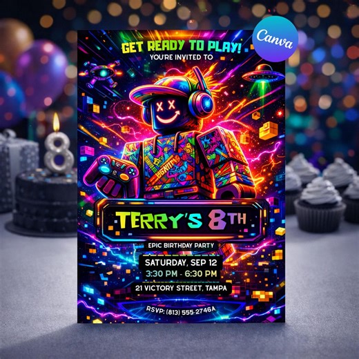 Roblox Birthday Invitation, Canva Editable Template, Digital Download - Etsy