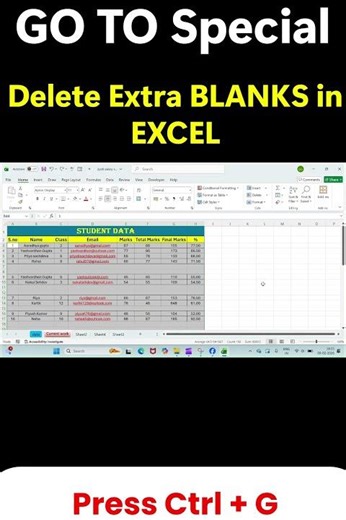 How to Use GO TO option in Excel | How to Delete Extra Blanks in Excel | Ctrl +G #excel #shorts #yt
