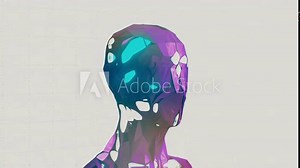 Artificial intelligence or deep machine learning concept. Polygonal alien face. Digital human or alien, robot head - abstract visualization of future life and neural network. 3D Animation Render in 4k