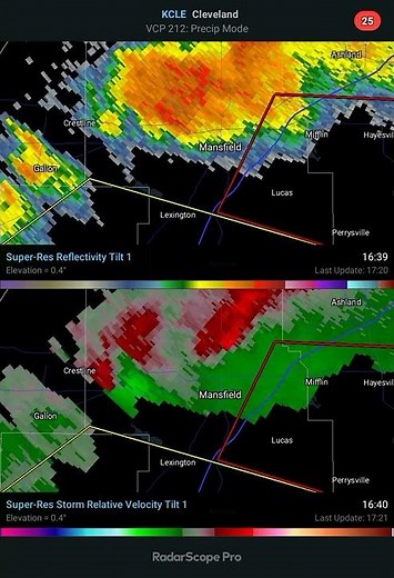 Mansfield Ohio tornado doppler weather radar July 20, 2022