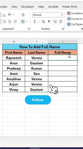 Instant add first name and last name in MS Excel ❣️💕👍 #msexcelshort #trendingreel #computerscience #viralreelschallenge #trendingpic #computertraining #computereducation | Gautam Kumar