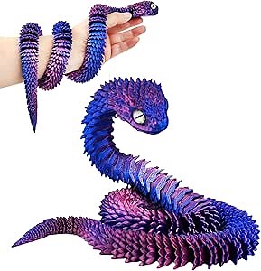 3D Printed Animals Snake, 30 Inch Surprise Mystery Fidget Anaconda Toy, Fake Python Statue with Realistic Eyes，3-D Print Articulated Viper Collectible for Home Office Executive Desk Decoration