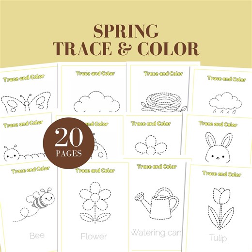 Spring Trace and Color Worksheets Tracing Worksheet Preschool Tracing Tracing Printable Word Tracing Sheets Kids Tracing Pages PDF - Etsy