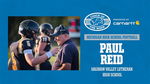 Paul Reid of Saginaw Valley Lutheran High School Named the Detroit Lions High School Football Coach of the Week - Week 8
