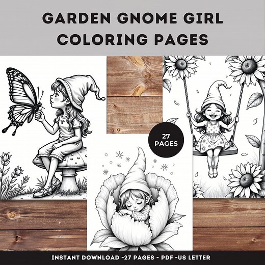 Garden Gnome Girl Coloring Pages – 27 Cute Printable Designs (PDF) - Etsy