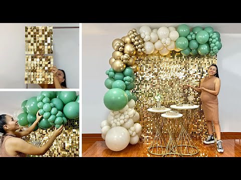 Como hacer una Decoracion con Shimmer Wall - 🎉 Balloon Garland On Backdrop 🎉