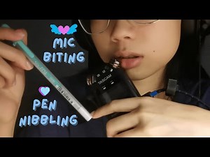 asmr | mic biting and pen nibbling (whispering only + kinda loud breathing)