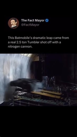 Fact Mayor on Instagram: "The Tumbler in Batman Begins was a fully functional, full-size vehicle created from the ground up by Christopher Nolan and production designer Nathan Crowley. Instead of relying on CGI, the team built multiple Tumblers, each tailored for specific stunts, ensuring the Batmobile felt authentic, powerful, and grounded in the film’s realistic style. One of the most memorable feats—the jump into the Batcave waterfall—was performed practically. Special effects supervisor Chri