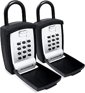 SL-500 Punch Button Lock Box, Black | Portable Shackle LockBox for Outside- Fits House Keys, Car Keys, Fobs, Credit Cards/IDs & More | Digital Push Button Combination Lock (Pack of 2)