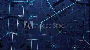 3D Rendering Navigate cityscapes 3D top-view map with route and destination. 3D city map, top view, navigator route, GPS destination