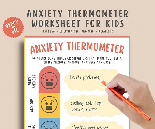 Anxiety Thermometer Worksheet for Kids and Teens, Help Children With Worry, Anxious and Nervous Feelings, Fillable Printable PDF Download - Etsy