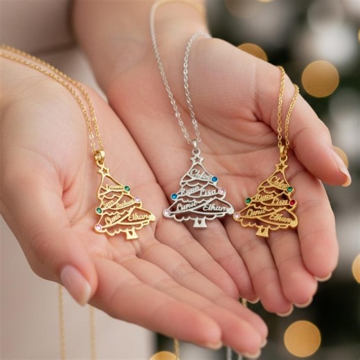 Personalized Tree Name Necklace • Family Birthstone Necklace • Custom Mom Grandma Jewelry • Holiday Gift for Her - Etsy