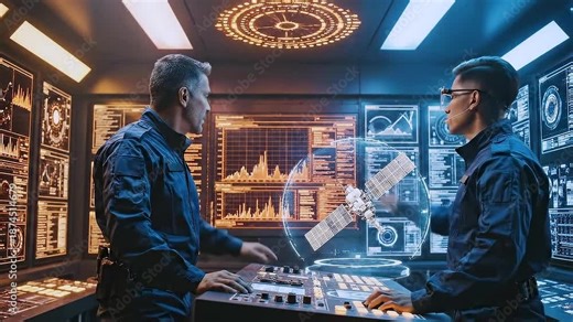 Control team argues amid flashing systems, Crew conflicts over holographic display during emergency crisis, Dispute between commander and technician over tactical interface during critical moment