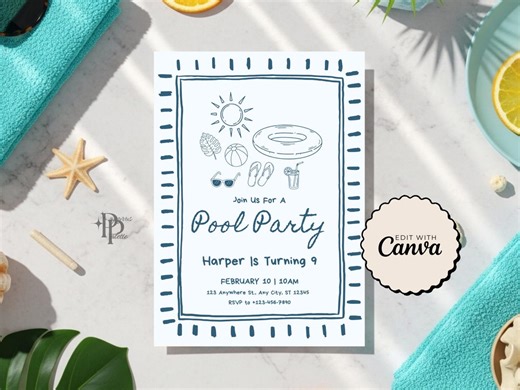 Indoor Pool Party Invitation, Swim Party Invite, Winter Pool Party Invitation, Pool Party Bridal Shower Invite, Sweet 16 Pool Party Invite - Etsy