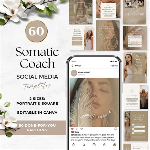 Somatic Coach Instagram, Somatic Therapy Templates, Editable Social Media Posts for Wellness Practitioners, Nervous System Regulation, Canva - Etsy