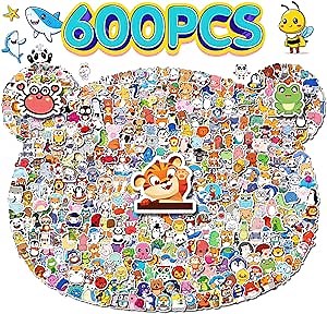 600pcs Cute Animal Stickers for Kids, Water Bottle Stickers for Teens, Kids, Adults, Vinyl Zoo Animal Stickers for Skateboard, Laptop, Stickers Pack for Boys, Girls