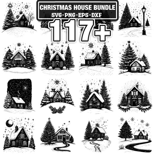 117  Christmas House Svg, Png, Dxf, Eps Designs Bundle | Instant Digital Download - Etsy