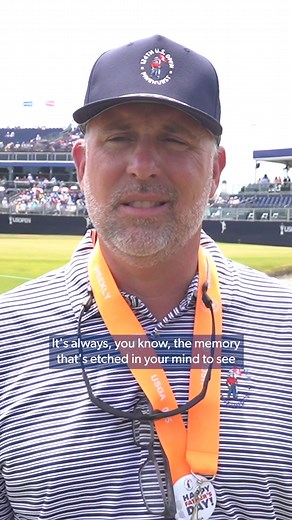A heavy morning on the 18th at Pinehurst No. 2. Course superintendent John Jeffreys was overcome with emotion when placing custom Payne Stewart flag on the final hole on the 25th anniversary of his U.S. Open Championship victory. | PGA TOUR