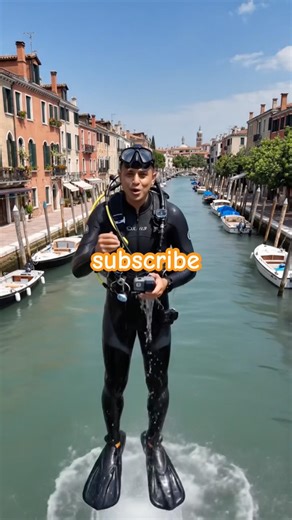 Scuba Diver Emerges From Venice Canal… “Subscribe to A Beautiful World 333!” 🌊🤿 #diver #subscribe
