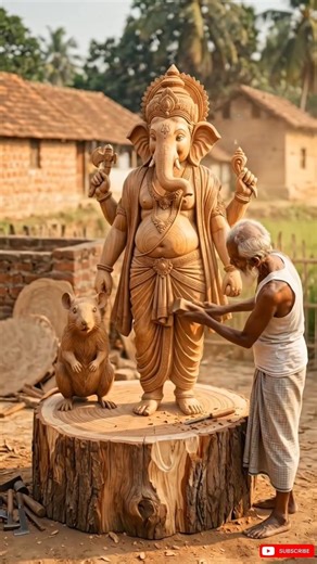 😱 बुज़ुर्ग बाबा का कमाल देखिए!लकड़ी से जीवंत बने गणेश जी और उनका वाहन 🐭🙏