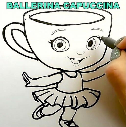 Drawing and Coloring Ballerina Capuccina - Meme | Drawings for kids