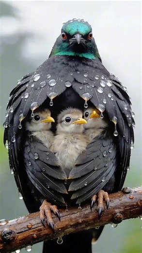 87K views · 934 reactions | A touching moment in nature! A mother bird spreads her wings to shield her little one from the rain, showing that love needs no words. In the middle of the storm, warmth and protection shine the brightest. Witness this beautiful scene of true motherly love in the wild. ️❤️ | Jumping Feather | Facebook
