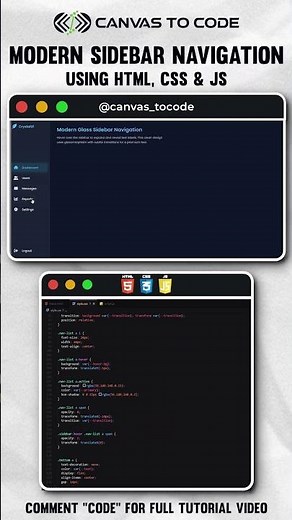 🚀 Modern Glass Sidebar Navigation with Slide Animation | HTML CSS #webdevelopment #coding #sidebar