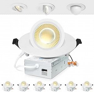 LTpro Waterproof Shower Light, 4 Inch Recessed Lighting Gimbal LED, Adjustable Eyeball Downlight, 5CCT 2700K-5000K Dimmable, IC Rated with J-Box, 12W, 6 Pack