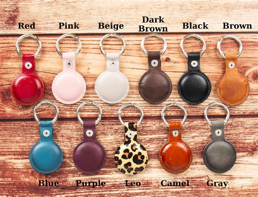 Genuine Leather AirTag Keychain for Men Women: Custom Protective Cover Company Christmas Gifts - Etsy