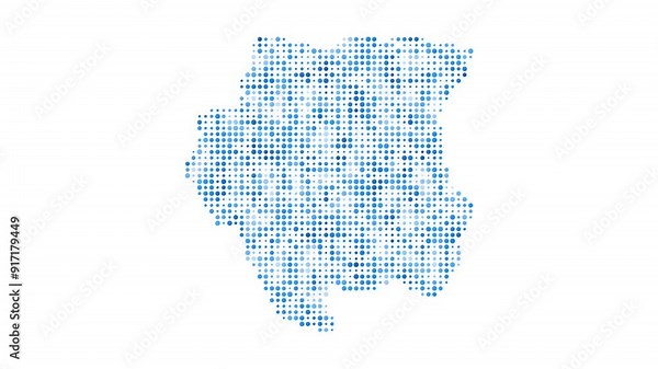 Suriname dotted digital map. Map of Suriname with pulsating colored circles. Shape of the country filled with blue disks. Trendy video.