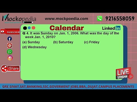 MockoPedia calender Q4: It was Sunday on Jan. 1, 2006. What was the day of the week Jan. 1, 2010?