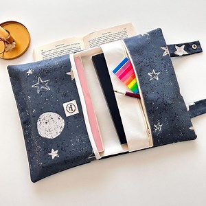 Moon and Stars Book Sleeve – Night Sky Fabric Book Cover With Zipper and Two Pockets – Back to School Gift Idea - Etsy