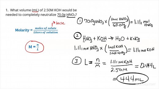 How to Determine the Volume of Base Needed to Titrate a Given Mass of Acid | Chemistry | Study.com