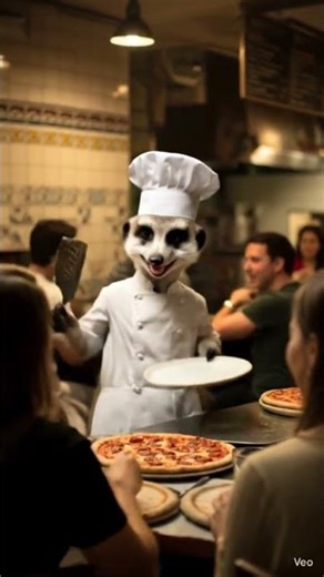 🌿 Meerkat Chef Serving Hot Pizza in the Restaurant #shorts