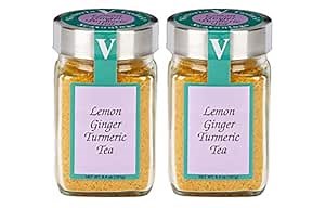 Victoria Taylor's Lemon Ginger Turmeric Tea- Two 6.4 oz. Jars- with Black Pepper, Curcumin, Ginger & Natural Honey Crystals