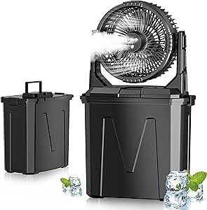 GHORA Portable Misting Fan with 9L Water Tank & 20000mAh Battery, Remote Control, 4 Speed Levels, 4 Misting Modes, RGB LED Lights - Indoor/Outdoor Cooling Fan for Camping, Patios, Garden, Travel
