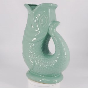 Gurgle Glug Jug The Bubble Jug® Sage Green 50 fl oz 1.5L Litre Extra Large Pitcher - Fish Shaped Jug - Decorative Ceramic Glugging Cocktail, Water and Gin Vase and Gurgling Carafe Pot