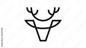 Deer head line icon animation Motion graphics 4k video motion illustration sign. Outline doodle style alpha channel.