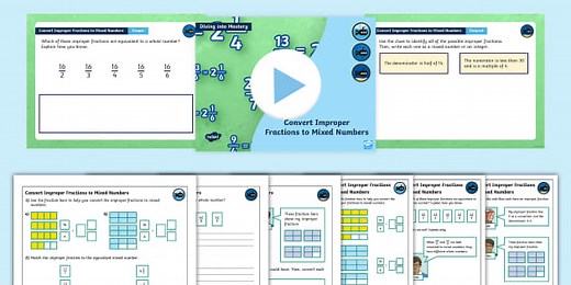 Year 4 Diving into Mastery: Step 8 Convert Improper Fractions to Mixed Numbers Teaching Pack