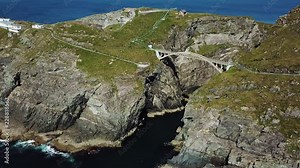 Aerial view of Bridge to Mizen Head lighthouse in southern Ireland