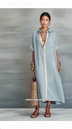 Contrast Trim Linen Blend Shirt Maxi Dress | Casual Vacation Outfit ✨