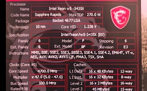 ！少见的U~INTEL XEON W5-3435X处理器默频状态下性能参数和CPU-Z测试得分。感谢粉丝“AnProphet”提供测试视频！_哔哩哔哩_bilibili