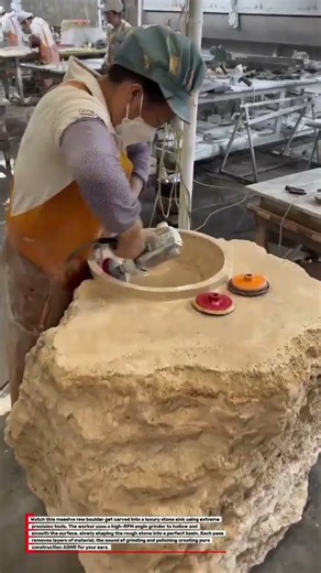 INSANE STONE TRANSFORMATION! Turning a RAW BOULDER Into a Luxury Sink! #asmr #usa #shorts