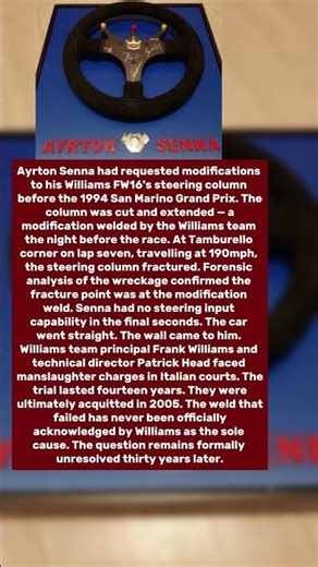 Senna's Steering Column Was Welded the Night Before the Race. The Weld Failed at 190mph