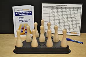 Zieglerworld Table Shuffleboard Bowling Brown Pins, Pinsetter Rack, Rules & Regulation Booklet & Score Card