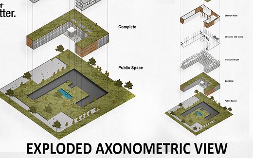 【建筑设计】用PS制作建筑爆炸轴测投影图(加SU模型)Exploded Axonometric View in Photoshop