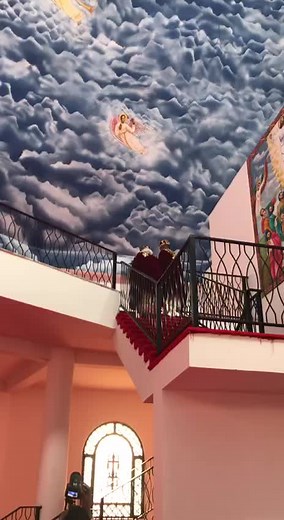 Stunning Religious Staircase with Angels and Mural