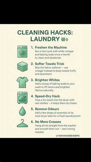 ✨ 6 Laundry Hacks That’ll Change Your Cleaning Game 🧺💧 Description: Tired of dull whites, stiff towels, and long drying times? Try these simple laundry hacks using everyday items like vinegar and baking soda! 🧼💚 Save this video for your next wash day and make your laundry smell fresh, dry faster, and look better than ever. 👇 Tap “ ” for more cleaning tips that actually work! #CleaningHacks #LaundryTips #CleanTok #HomeHacks #FreshLaundry Click the link below to download yours and start your 